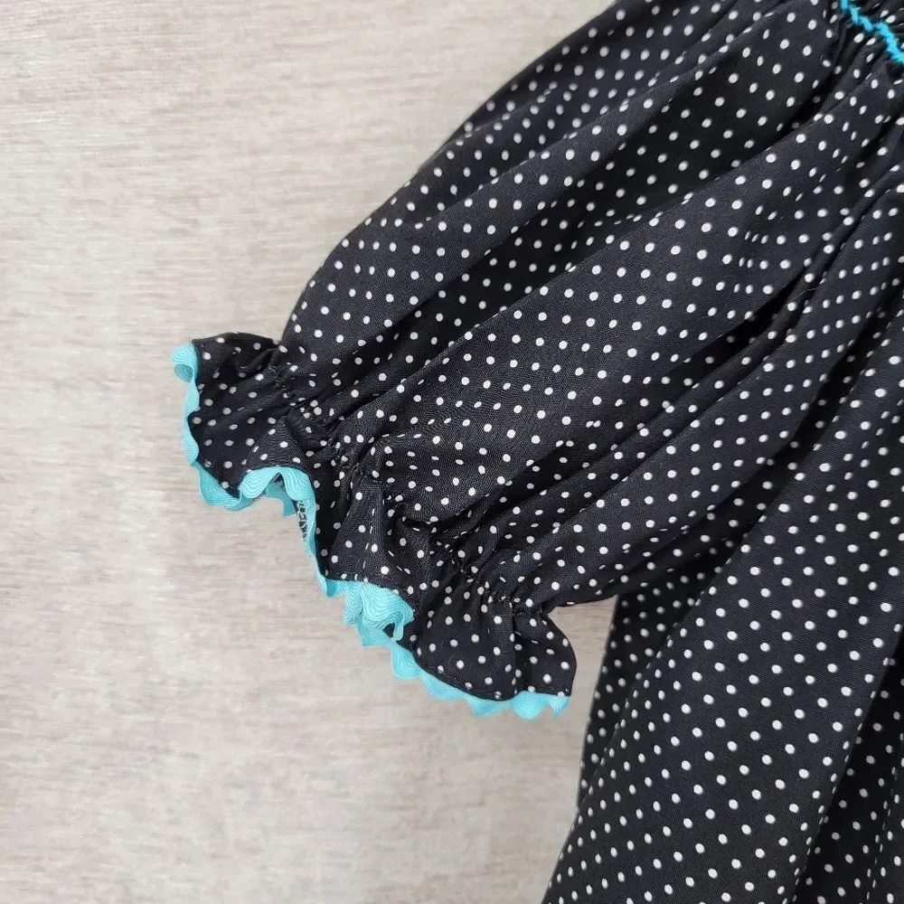 Stellybelly Turkey Thanksgiving Smocked Black Polka Dot Ricrac Trim Girls' Top